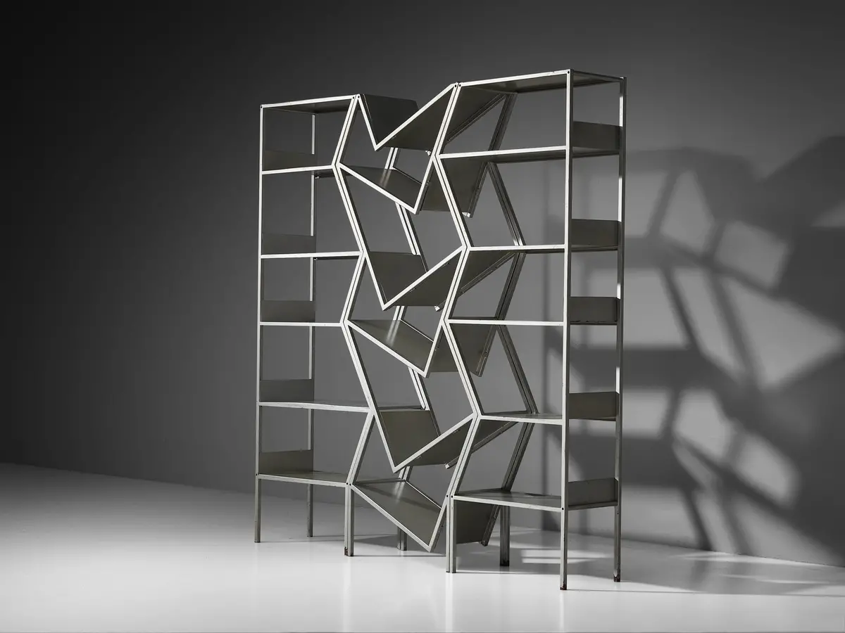 Post Modern Sculptural Asymmetrical Open Bookcase Room Divider In Steel 1