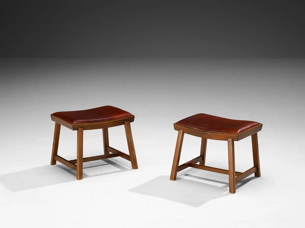 Jørgen Rohweder For Falsteds Møbelstelfabrik Stools In Wood And Leather 1