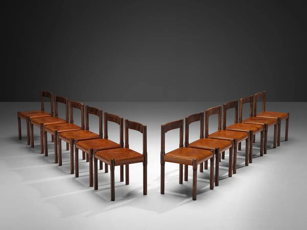 Vico Magistretti For Cassina Carimate Dining Chairs In Leather & Dark Wood 1