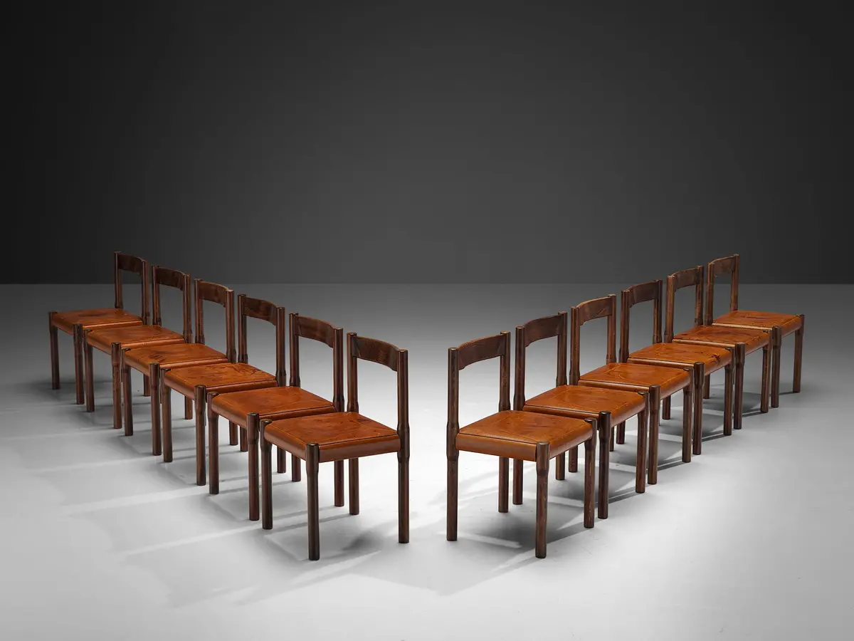 Vico Magistretti For Cassina Carimate Dining Chairs In Leather & Dark Wood 1