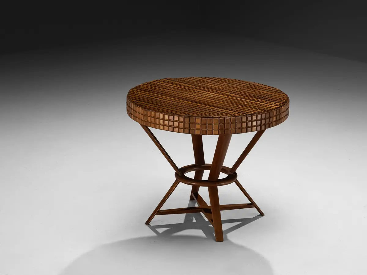 Mid-Century Modern Italian Game Table With Graphic Surface In Cherry 1