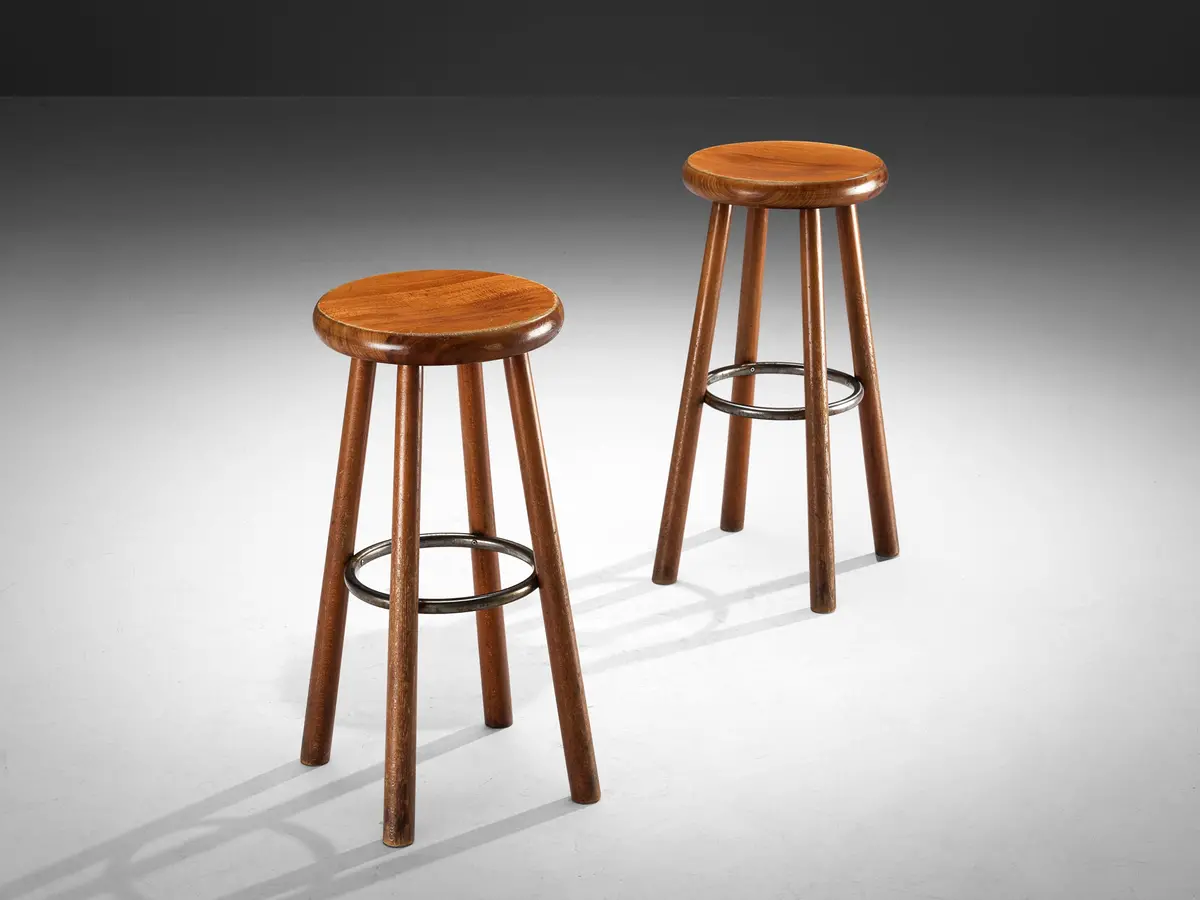 Sturdy Mid-Century Bar Stools In Solid Wood 1