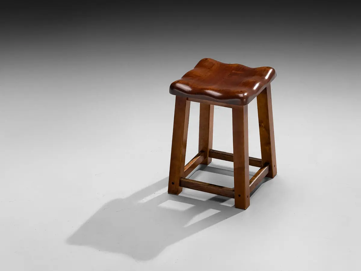 Sturdy Italian Stool With Handcrafted Organic Seat In Walnut 1