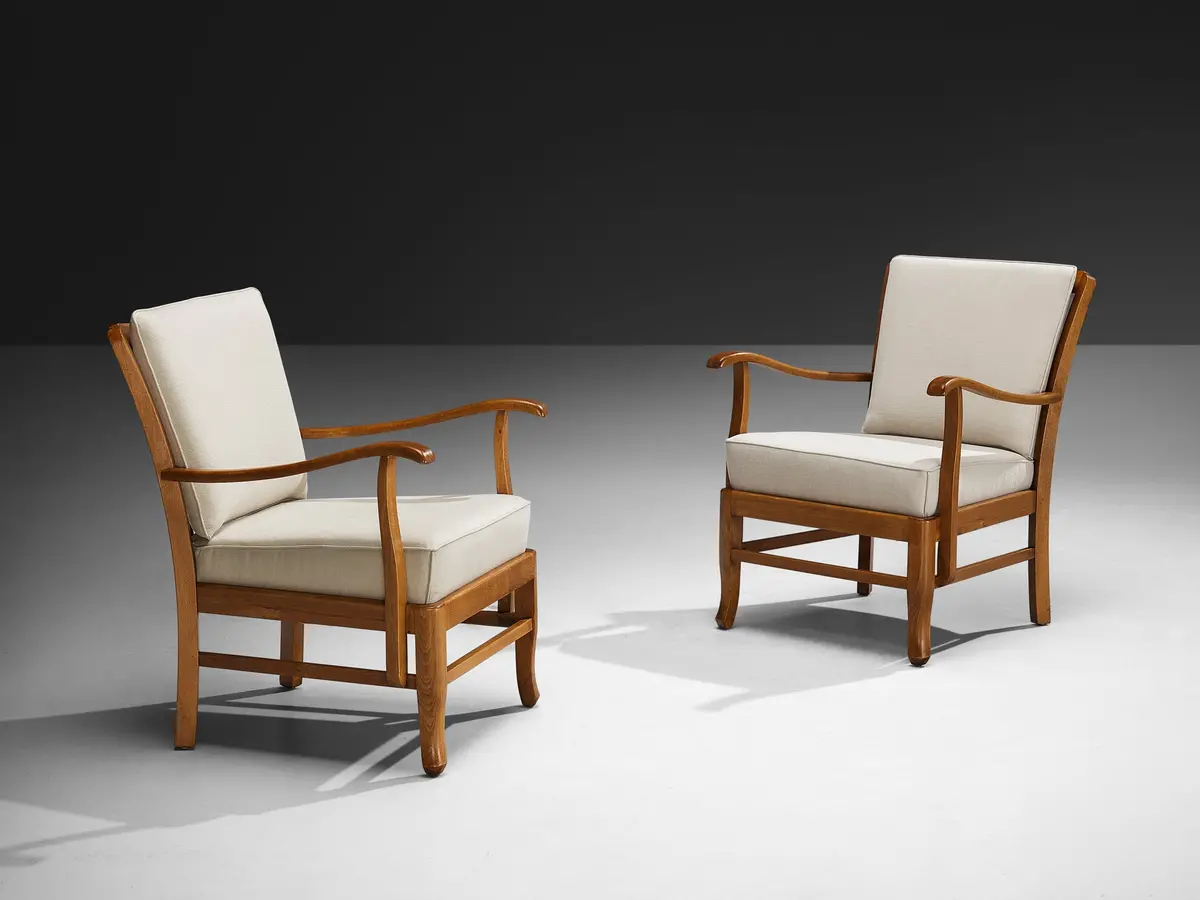 Armchairs In Solid Wood And Neutral Cushions 1
