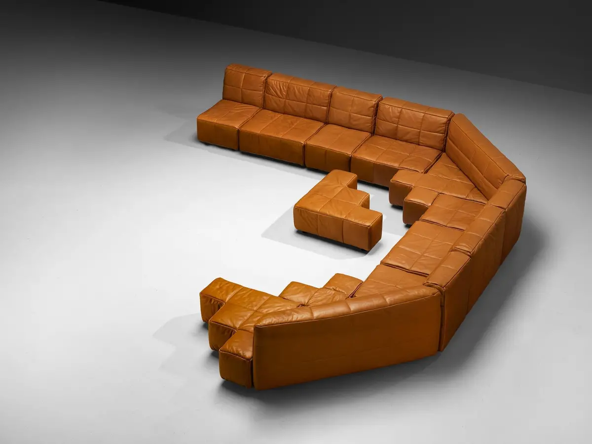 Hans Hopfer For Wiener Werkstätte Castell Sectional Sofa In Cognac Leather 1