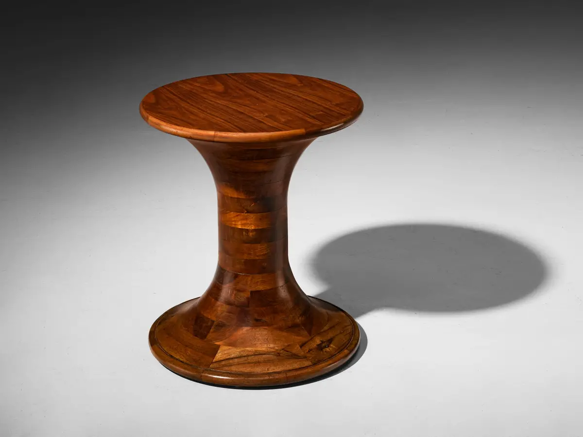 Sculptural Round Side Table In Walnut 1