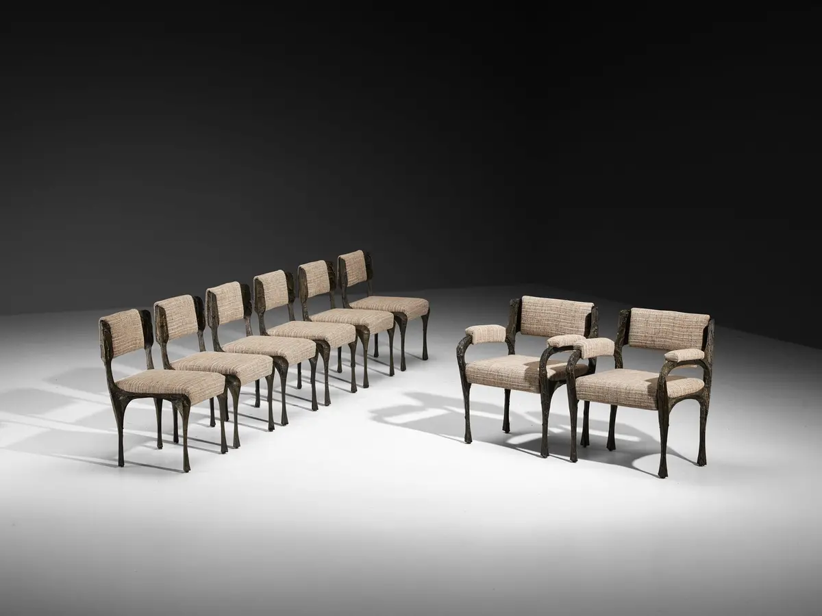 Paul Evans For Directional Sculpted Bronze Dining Chairs 1
