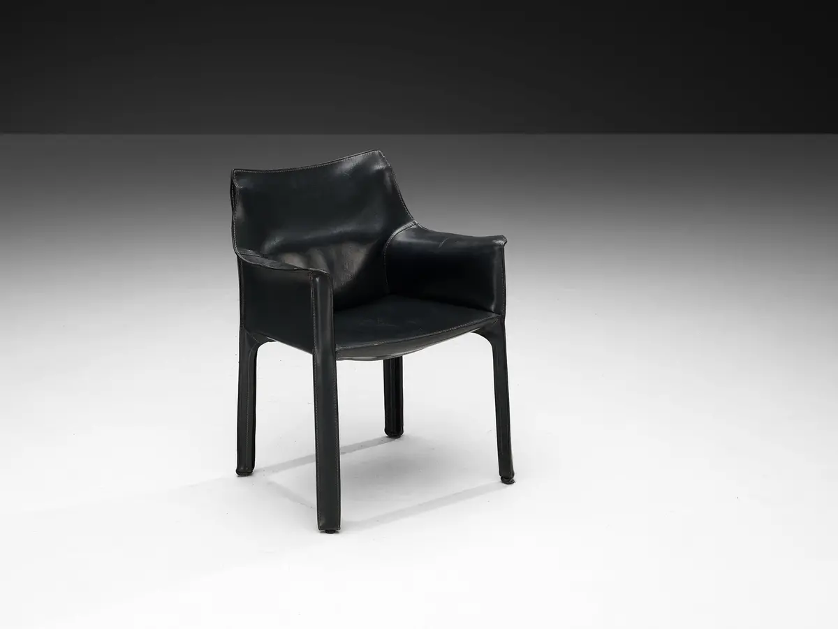 Mario Bellini For Cassina 'Cab 413' Dining Chair In Dark Grey Leather 1