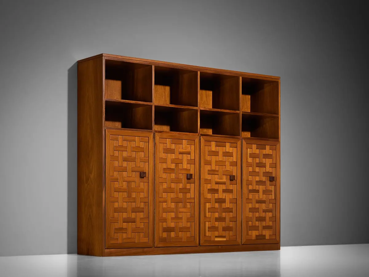Italian Architectural Grid-Structured Higboard Or Bookcase In Walnut 1
