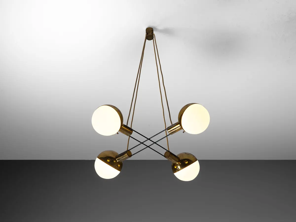 Stilnovo Mid-Century Chandelier In Brass And Glass 1