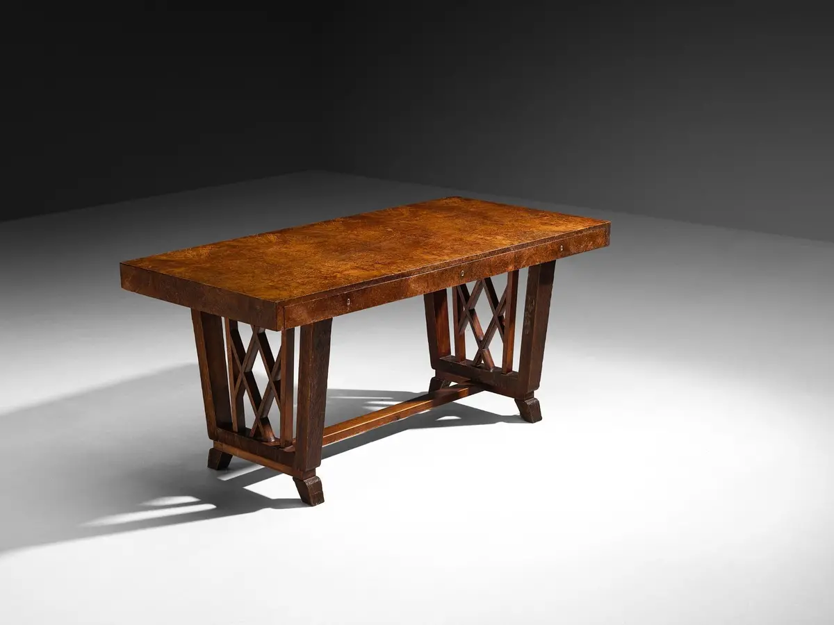 Ernesto Valabrega For Vittorio Valabrega Art Deco Desk In Walnut Briar 1