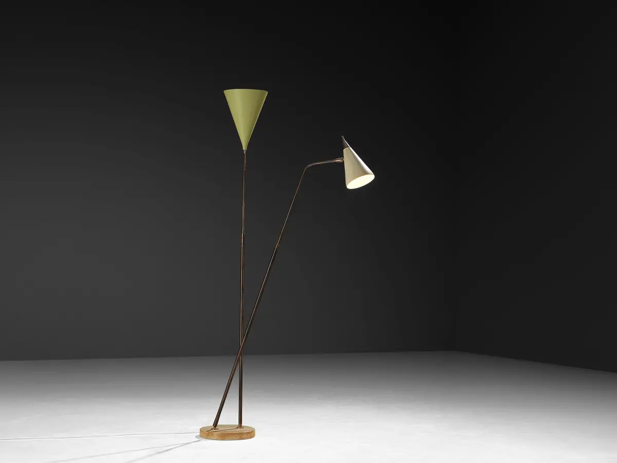 Giuseppe Ostuni For O-Luce '339/2’ Two-Armed Floor Lamp In Marble And Brass 1