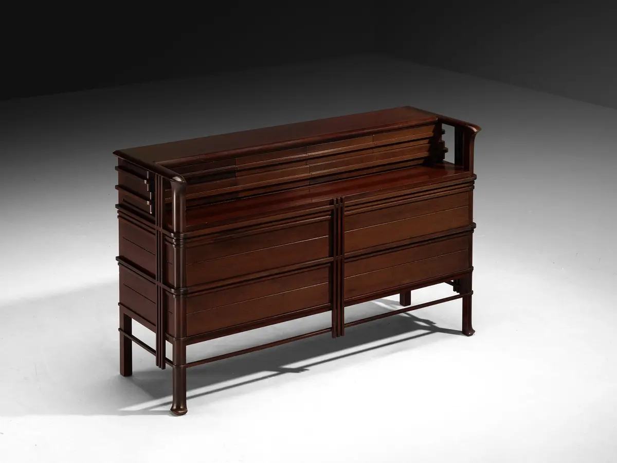 1940S Italian Chest Of Drawers In Dark Red Stained Wood 1