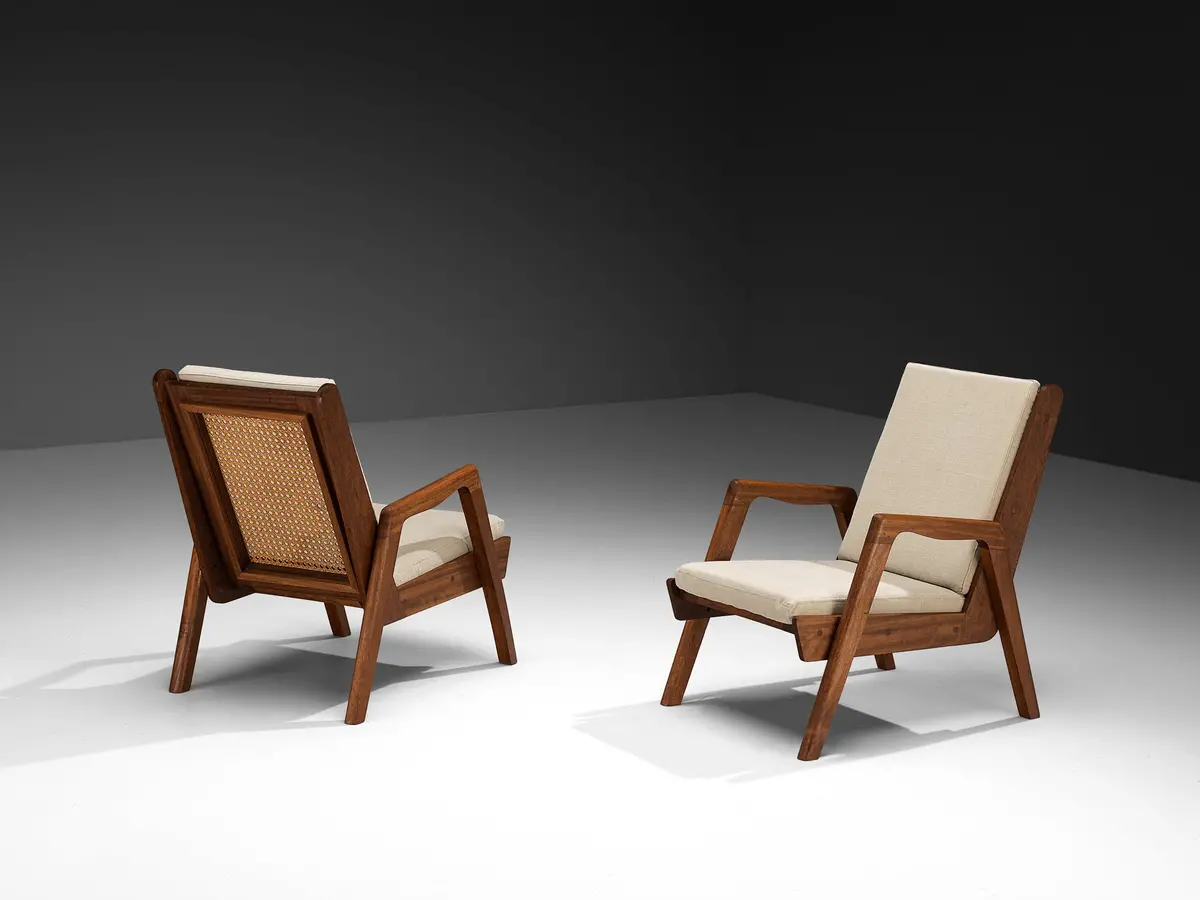 Mid-Century French Lounge Chairs In Teak And Cane 1