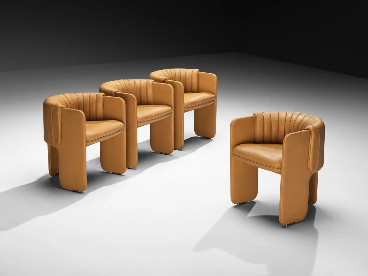 Luigi Massoni For Poltrona Frau Set Of Four 'Dinette’ Armchairs In Leather 1