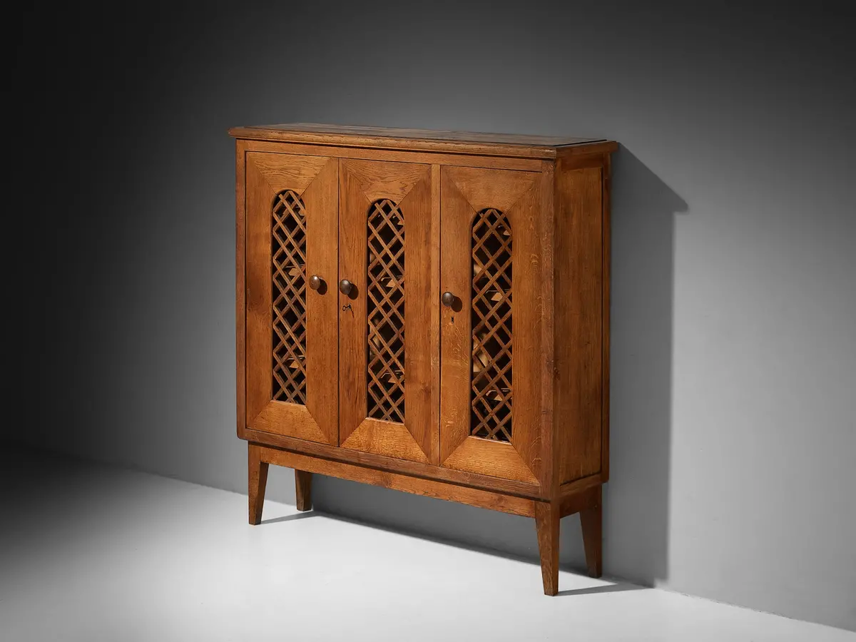 1940S Cabinet In Solid Oak With Latticework 1