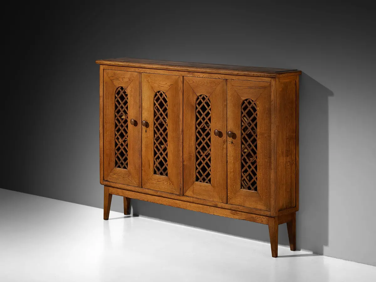 1940S Cabinet In Solid Oak With Latticework 1