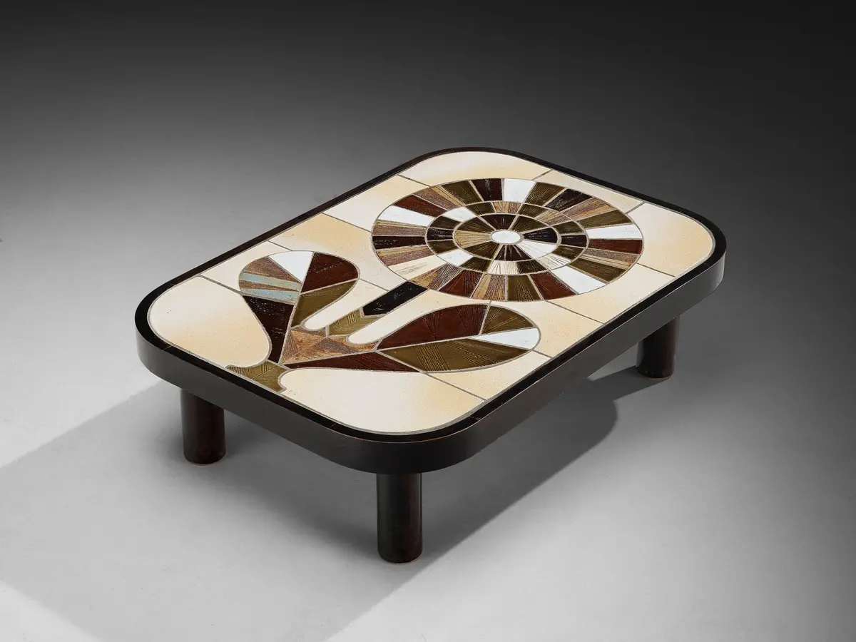 Roger Capron Coffee Table In Ceramic With Floral Motif 1