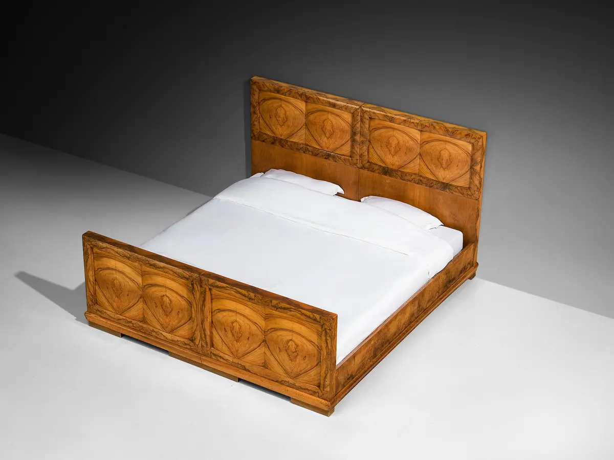 Gaetano Borsani For Atelier Di Varedo Double Bed In Walnut Burl 1