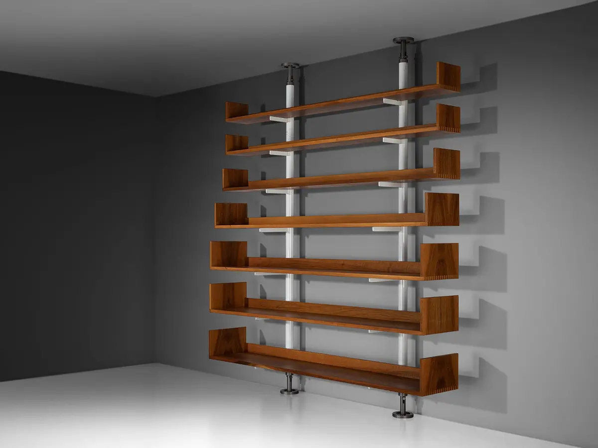 Carlo Scarpa For Bernini '795' Library In Metal And Walnut 1