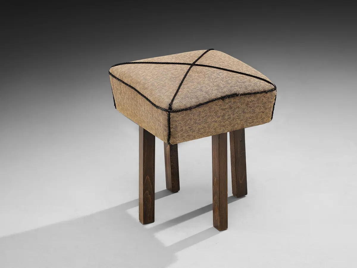 Jindrich Halabala Square Stool In Decorative Fabric 1
