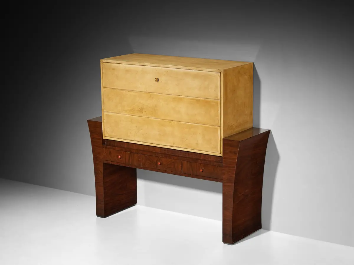 Guglielmo Ulrich For Ar.Ca Milano Bar Cabinet In Parchment And Wood 1