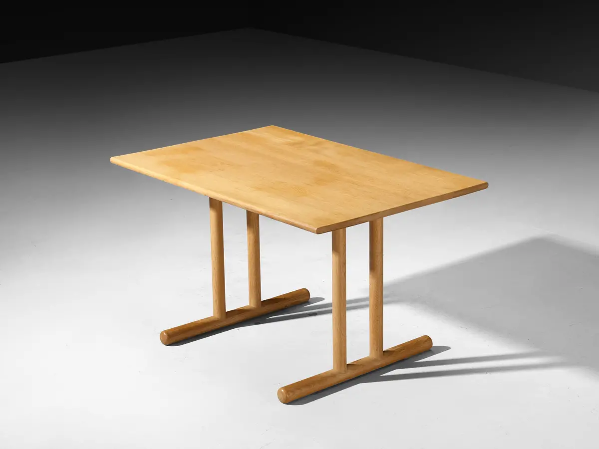 Scandinavian Table In Oak With Tubular Trestle Base 1