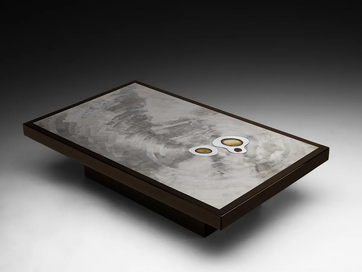 Jean Claude Dresse Coffee Table In Steel And Resin Inlayed With Agate 1