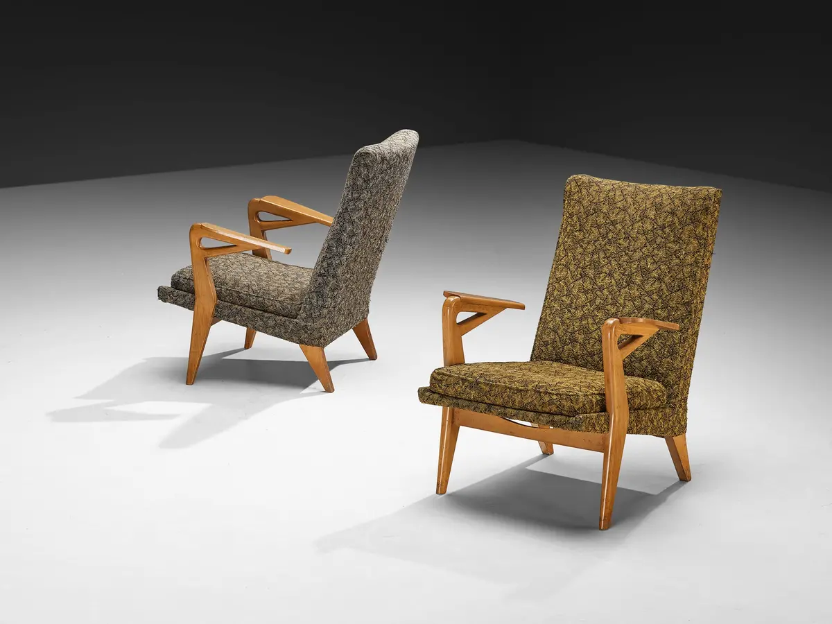 Mid-Century Lounge Chairs With Sculptural Wooden Frames 1