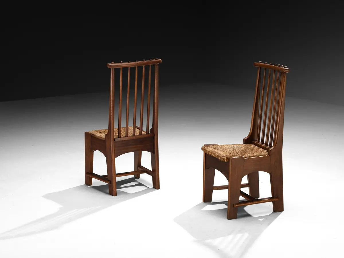 Bas Van Pelt For My Home Pair Of Dining Chairs In Mahogany And Rush 1