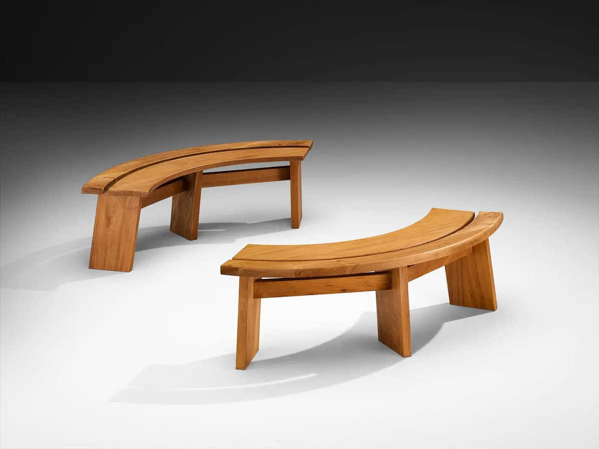 Early Pierre Chapo 'S38a’ Benches In Solid Elm 1