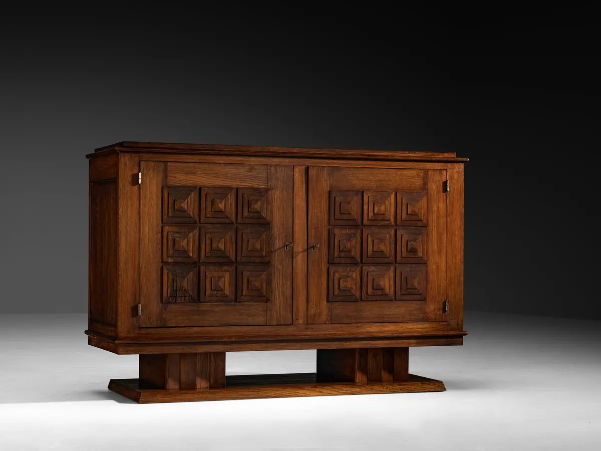 French Art Deco Sideboard In Oak With Geometric Front 1