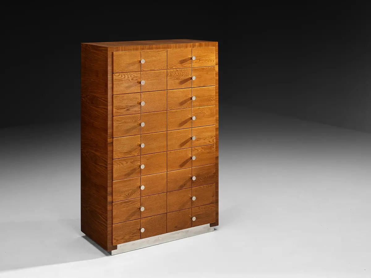 1930S Rationalist Chest Of Drawers In Oak, Walnut And Metal 1