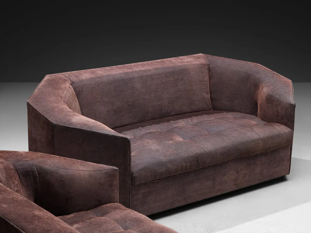 Rare Gérard Gallet For Mobilier International Faceted Hexagonal Sofas 1