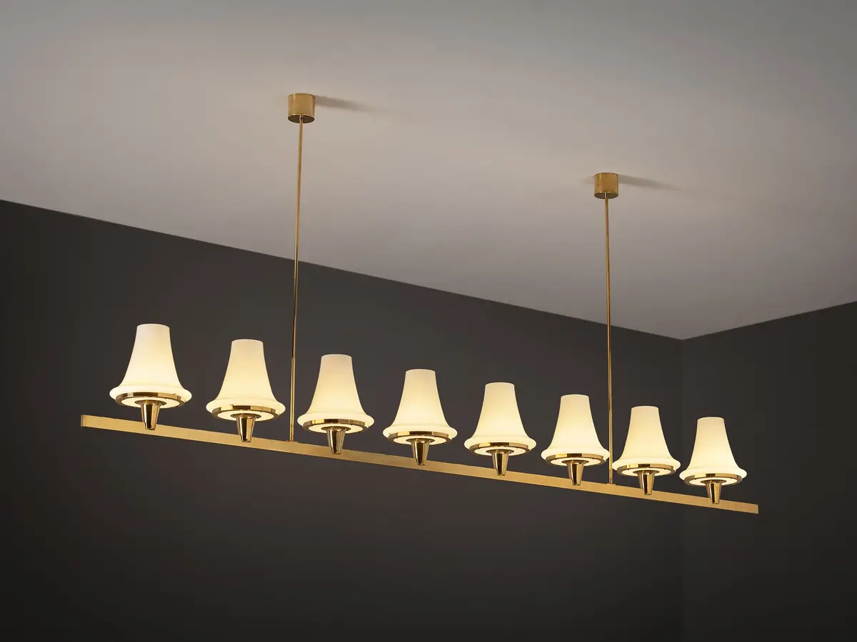 Hans-Agne Jakobsson 'C1280' Chandelier In Brass And White Glass 8.2Ft 1