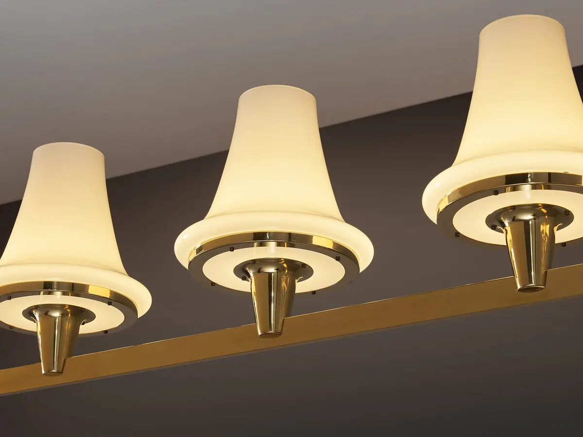 Hans-Agne Jakobsson 'C1280' Chandelier In Brass And White Glass 8.2Ft 2