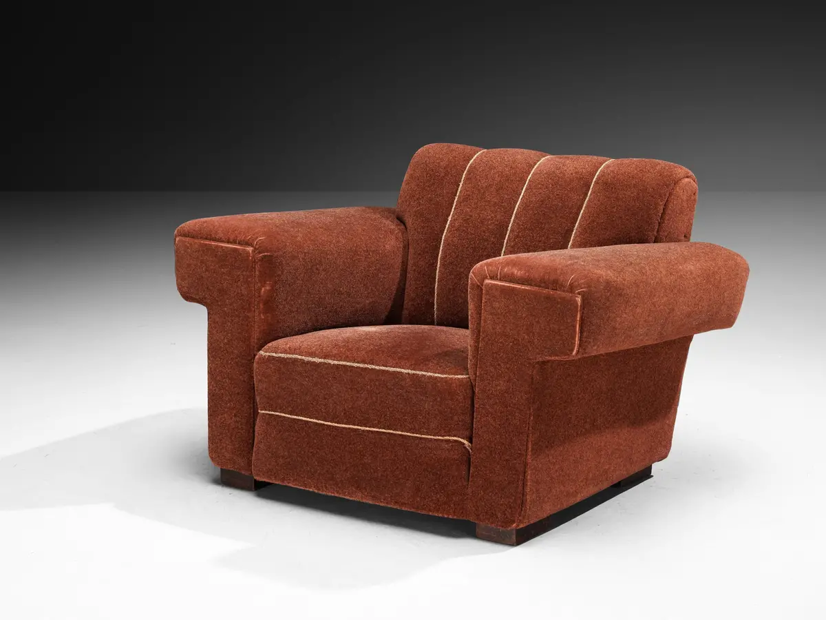 Voluminous Lounge Chair In Burnt Orange Upholstery 1