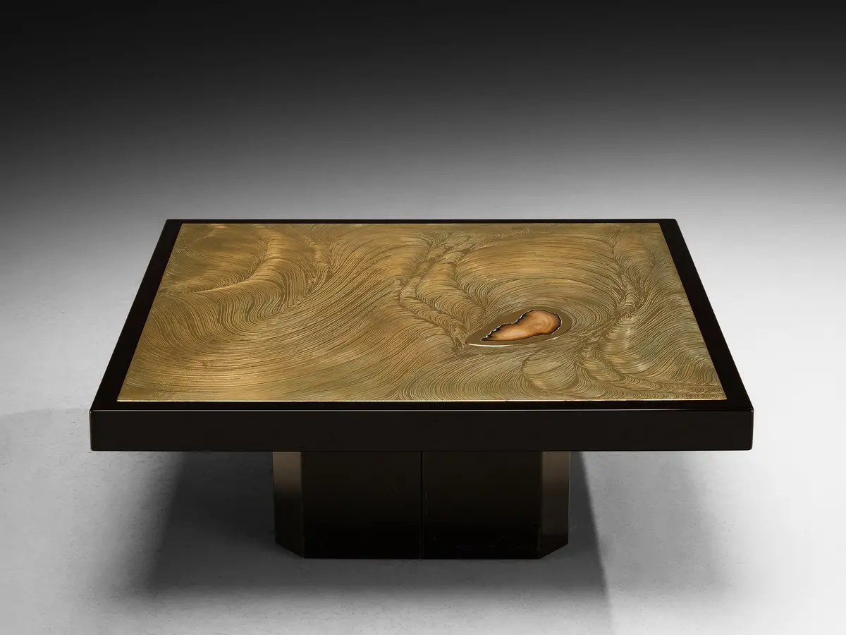 Jean Claude Dresse Coffee Table In Brass Inlayed With Agate 2