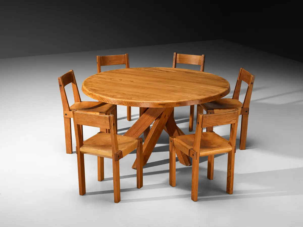 Pierre Chapo Dining Room Set With 'T21 D' Table And 'S24' Chairs 1