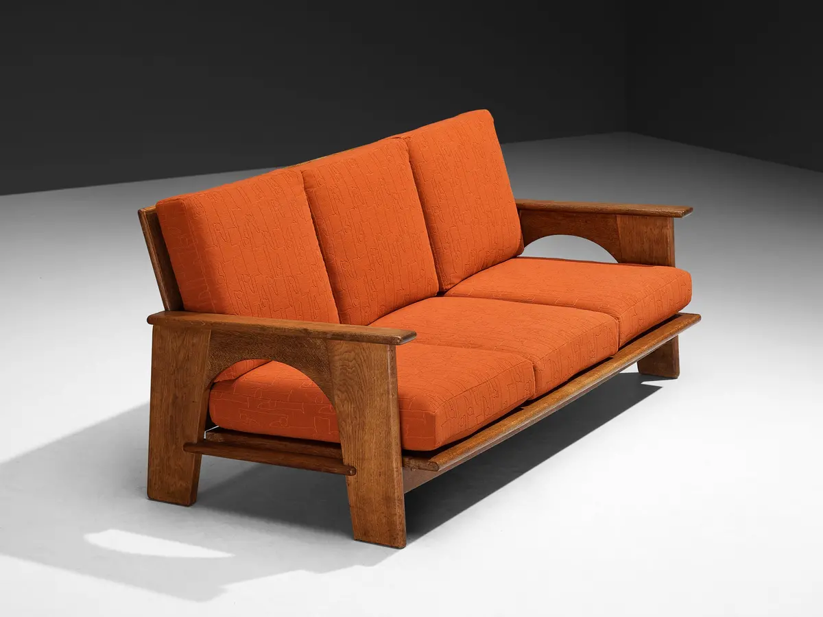 Bas Van Pelt For My Home Reclining Sofa In Oak And Red Upholstery 1