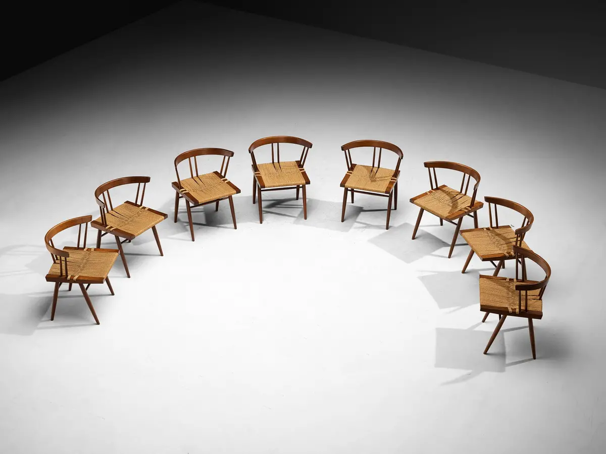 Exceptionally Rare Set Of Eight George Nakashima 'Grass-Seated Chairs' In American Black Walnut 2