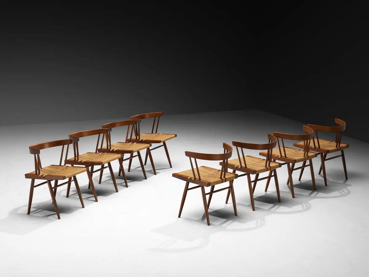 Exceptionally Rare Set Of Eight George Nakashima 'Grass-Seated Chairs' In American Black Walnut 1