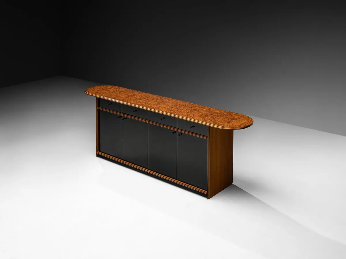 Afra & Tobia Scarpa For Maxalto 'Artona' Sideboard In Black Leather And Walnut 1