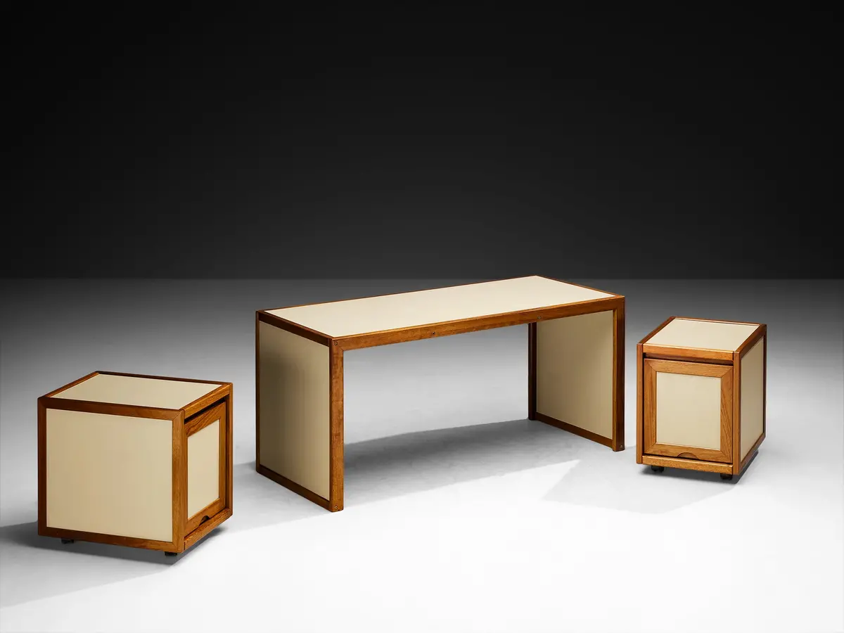 André Sornay Rare Writing Desk With Movable Cabinets In Mahogany 1