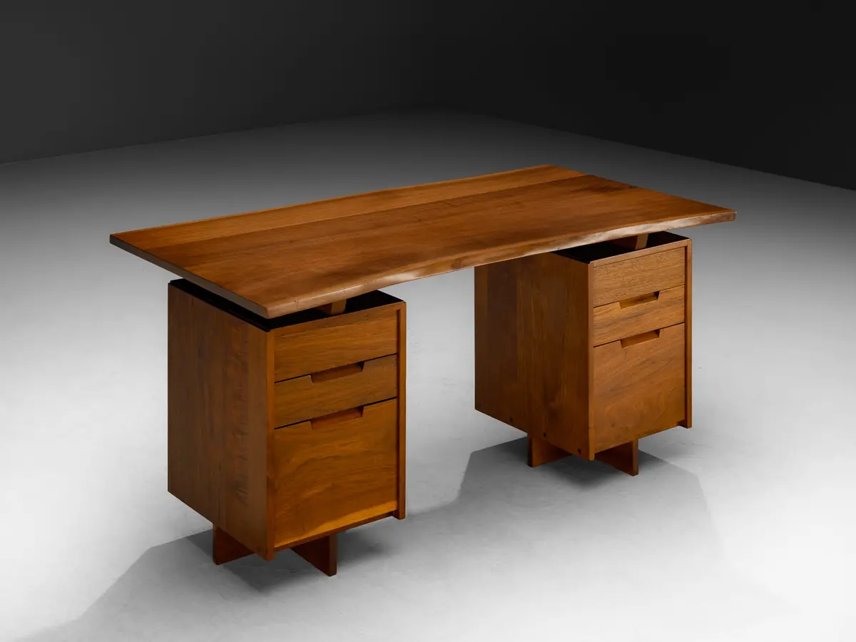 George Nakashima Double Pedestal Desk With Live-Edge Top 1