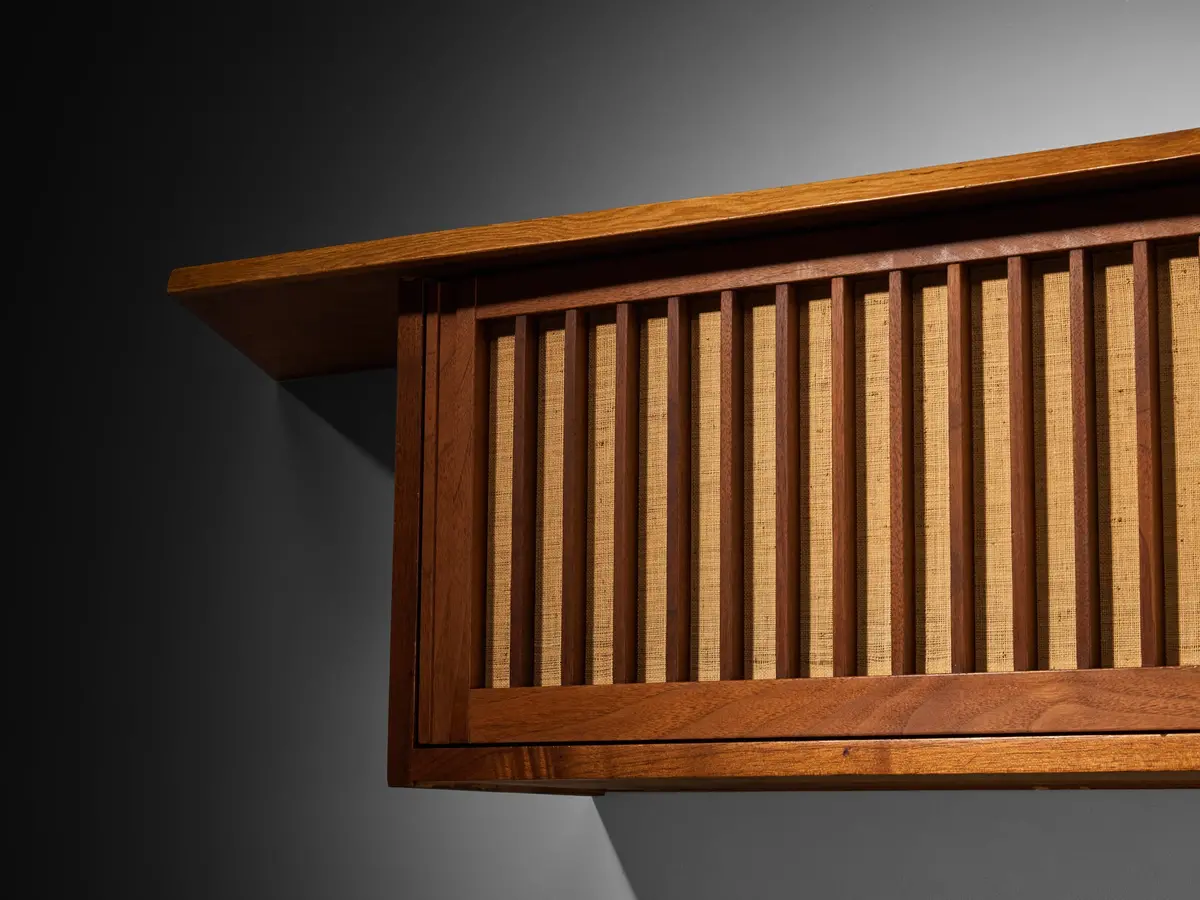 George Nakashima Wall-Mounted Sideboard In Walnut And Pandanus Cloth 1