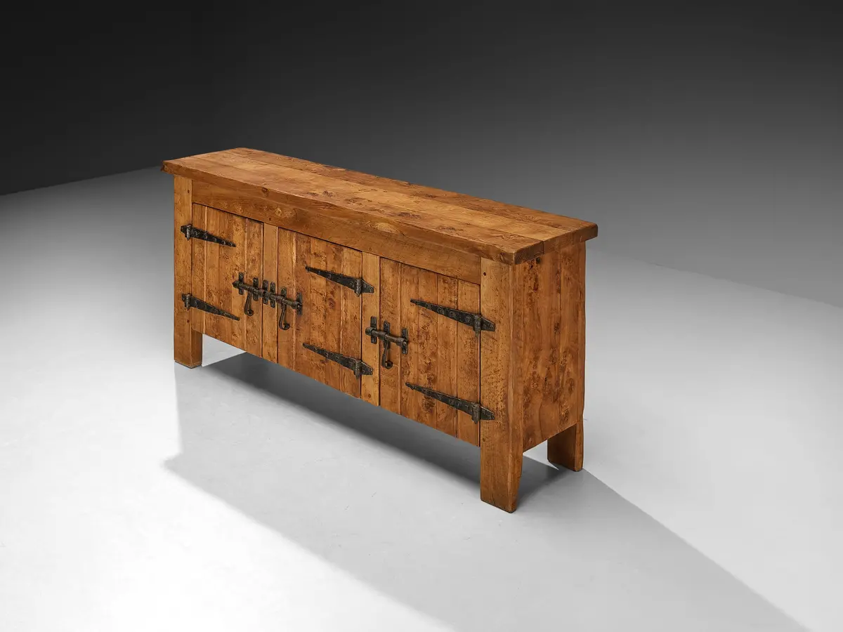 Charles Flandre Sideboard In Solid Elm And Wrought Iron 1