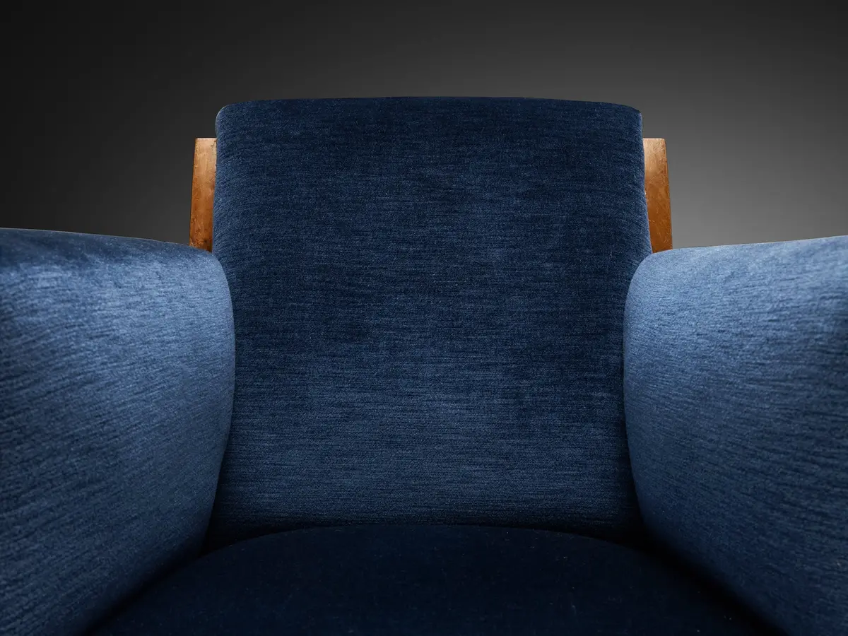 Art Deco Club Chair In Walnut And Blue Velvet 2