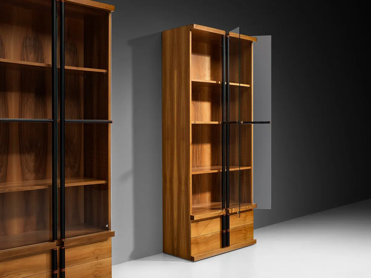 Bernini Italian Bookcases In Walnut And Glass 1