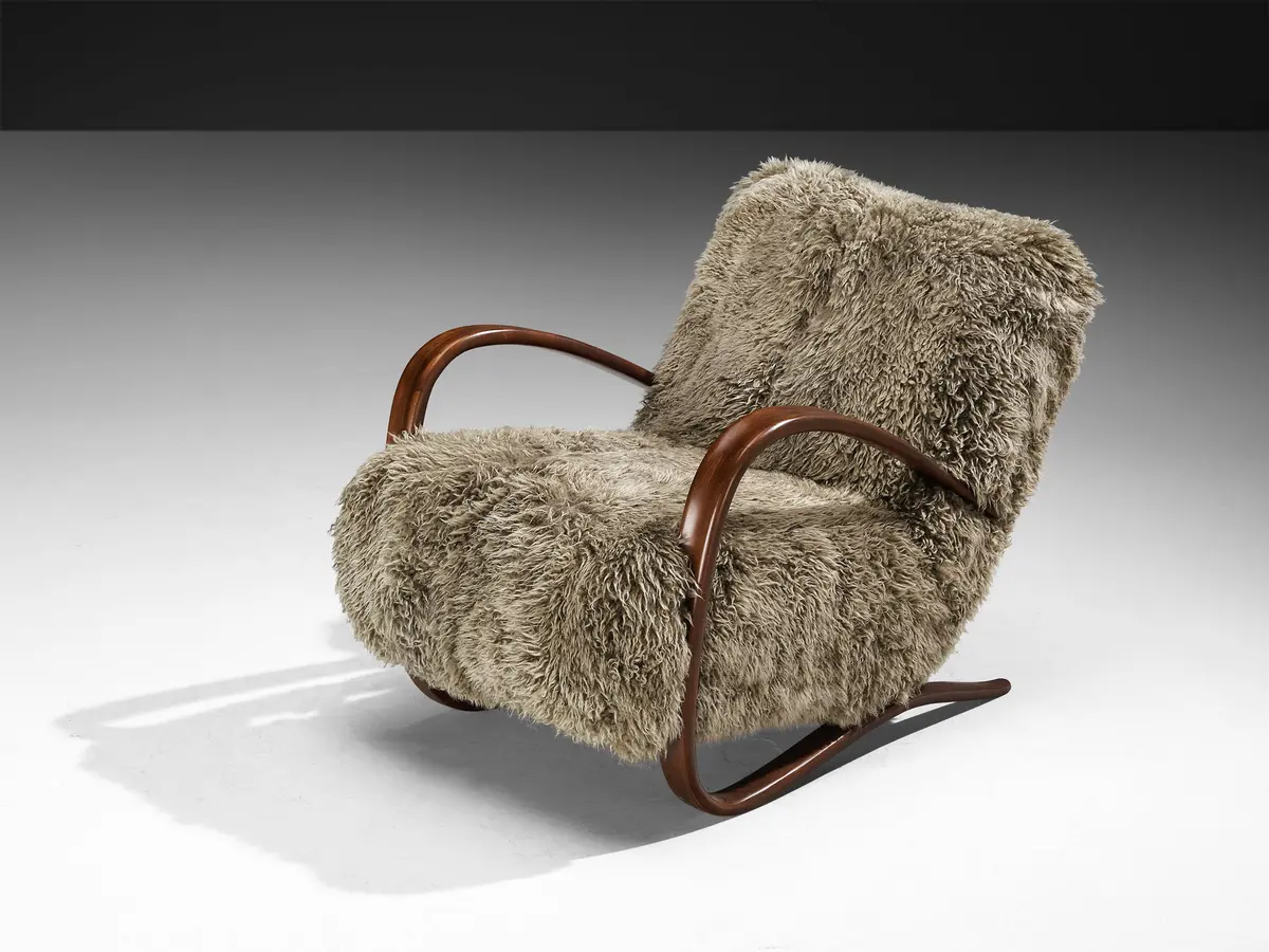 Jindřich Halabala Lounge Chair In Grey Lambswool 1